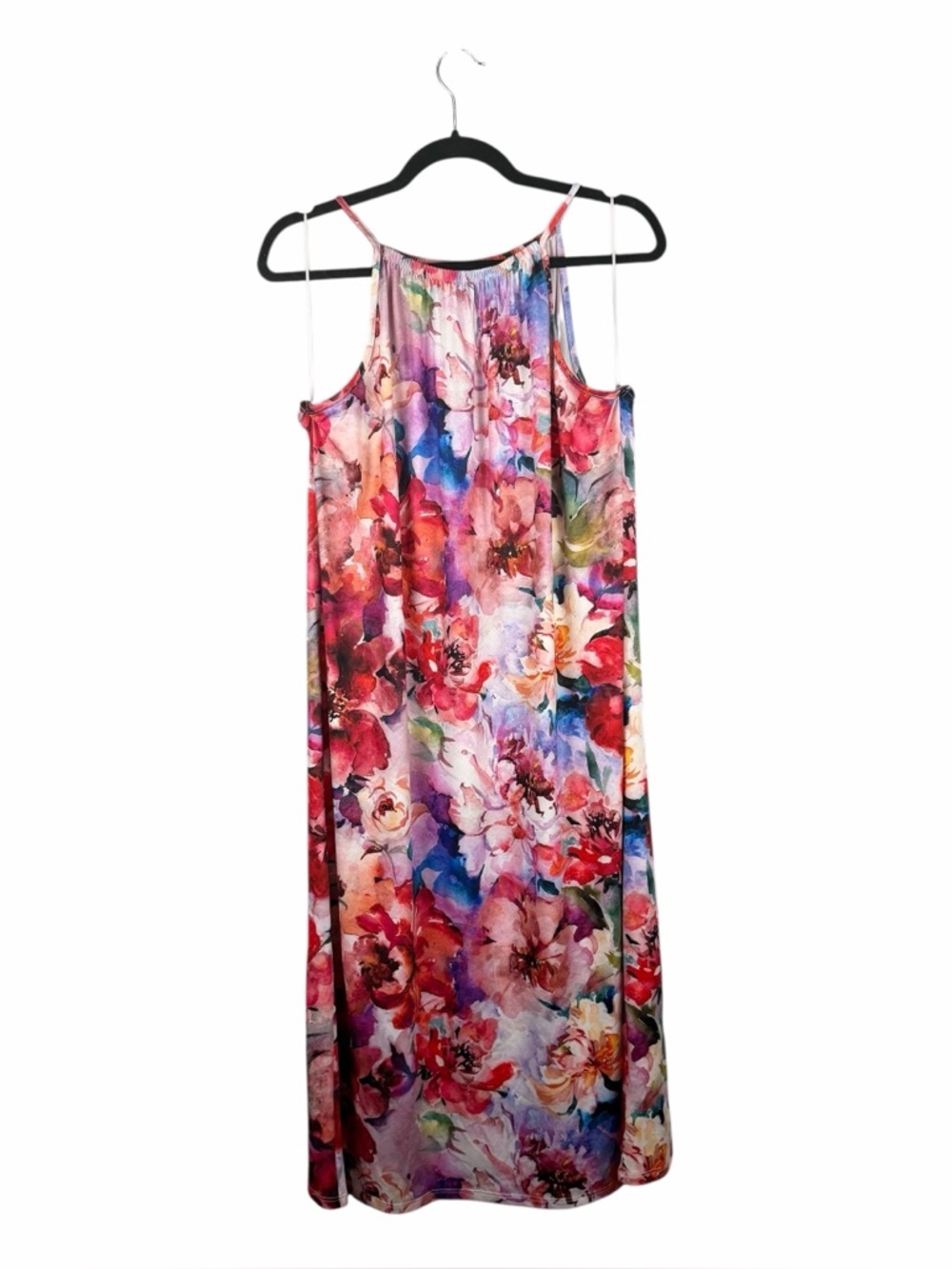 Bebe Floral Watercolor Sleeveless Midi Dress Strappy Shift Size L